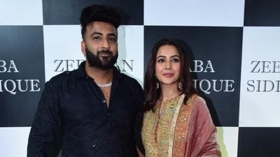 Shehnaaz Gill posed with her brother Shehbaz at the bash. Shehnaaz Gill posed with her brother Shehbaz at the bash. 