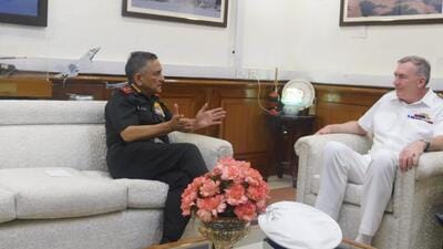 UK’s Chief of Defence Staff Admiral Tony Radakin and CDS Gen Anil Chauhan reviewed the progress of the UK-India defence partnership and discussed ways to expand ties in all domains. (Twitter/HQ_IDS_India) UK’s Chief of Defence Staff Admiral Tony Radakin and CDS Gen Anil Chauhan reviewed the progress of the UK-India defence partnership and discussed ways to expand ties in all domains. (Twitter/HQ_IDS_India)