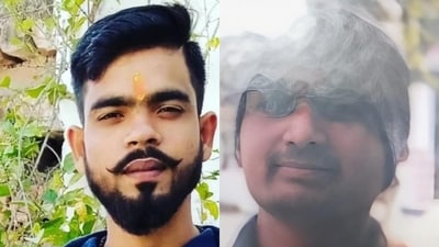 Lavlesh Tiwari and Sunny Singh (right- this picture above is taken from police station) -- the alleged killers of gangster-turned-politician Atiq Ahmed and his brother Ashraf. (HT photo) Lavlesh Tiwari and Sunny Singh (right- this picture above is taken from police station) -- the alleged killers of gangster-turned-politician Atiq Ahmed and his brother Ashraf. (HT photo)