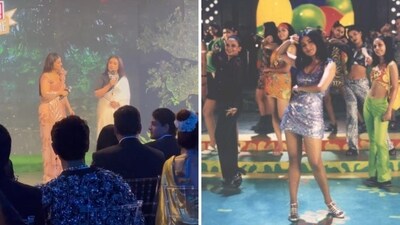 Kajol and Rani Mukerji talk about the Koi Mil Gaya outfit at a recent award ceremony. Kajol and Rani Mukerji talk about the Koi Mil Gaya outfit at a recent award ceremony.
