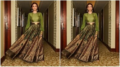 The stunning ensemble adorned by Aditi is from the popular fashion brand JJ VALAYA and comes with a hefty price tag of 54,000.&nbsp; (Instagram/@sanamratansi )
