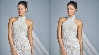 Ananya Pandey's stunning is from the fashion label ATELIER ZUHRA. Her dress features a gorgeous halter neckline, exquisite netted detailing, and a fish cut silhouette that accentuated her curves. (Instagram/@tanghavri ) Ananya Pandey's stunning is from the fashion label ATELIER ZUHRA. Her dress features a gorgeous halter neckline, exquisite netted detailing, and a fish cut silhouette that accentuated her curves. (Instagram/@tanghavri )