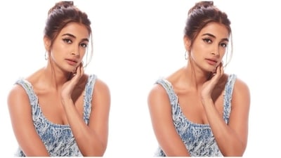 Styled by fashion stylist Ami Patel, Pooja wore her tresses into a clean top bun and left a few strands of hair open around her face. (Instagram/@hegdepooja) Styled by fashion stylist Ami Patel, Pooja wore her tresses into a clean top bun and left a few strands of hair open around her face. (Instagram/@hegdepooja)