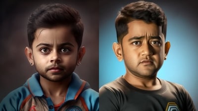 The image shows Virat Kohli (left) and MS Dhoni (right) in baby avatars. (Twitter/@7Gaurav8) The image shows Virat Kohli (left) and MS Dhoni (right) in baby avatars. (Twitter/@7Gaurav8)