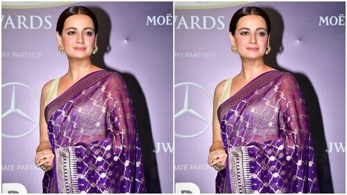 Dia looked gorgeous in a saree. (HT Photos/Varinder Chawla) Dia looked gorgeous in a saree. (HT Photos/Varinder Chawla)