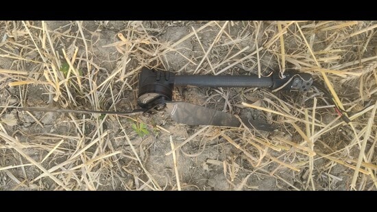 Parts of drone seized in near Dhanoe Kalan village of Amritsar district on Monday. (HT Photo)