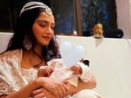 Sonam Kapoor and her son Vayu from their Diwali 2022 party.