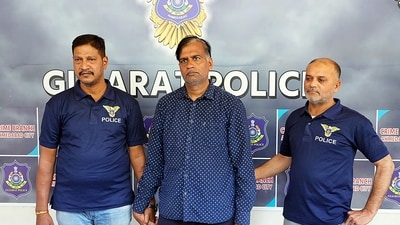 Conman Kiran Patel, who obtained government security by falsely identifying as a PMO official in Jammu and Kashmir, was brought to the Ahmedabad Crime branch from Jammu and Kashmir, in Ahmedabad on Saturday. (ANI)