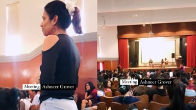 Ashneer Grover reacts to woman's 'doglapan' question. (Instagram/@Marisha Gupta) Ashneer Grover reacts to woman's 'doglapan' question. (Instagram/@Marisha Gupta)
