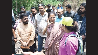 Nationalist Congress Party (NCP) leader and Baramati Member of Parliament (MP) Supriya Sule visited Vetal Tekdi on Tuesday. (HT PHOTO)