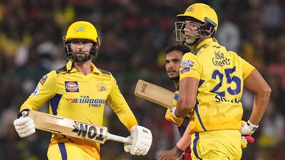 Bengaluru: Chennai Super Kings batters Devon Conway and Shivam Dube run between the wickets during the IPL 2023 cricket match between Royal Challengers Bangalore and Chennai Super Kings, at M Chinnaswamy Stadium in Bengaluru, Monday, April 17, 2023. (PTI Photo/Shailendra Bhojak)(PTI04_17_2023_000299A) (PTI) Bengaluru: Chennai Super Kings batters Devon Conway and Shivam Dube run between the wickets during the IPL 2023 cricket match between Royal Challengers Bangalore and Chennai Super Kings, at M Chinnaswamy Stadium in Bengaluru, Monday, April 17, 2023. (PTI Photo/Shailendra Bhojak)(PTI04_17_2023_000299A) (PTI)