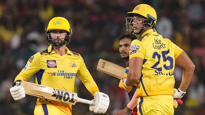 Chennai Super Kings batters Devon Conway and Shivam Dube run between the wickets during the IPL 2023 match between Royal Challengers Bangalore and Chennai Super Kings, (PTI) Chennai Super Kings batters Devon Conway and Shivam Dube run between the wickets during the IPL 2023 match between Royal Challengers Bangalore and Chennai Super Kings, (PTI)