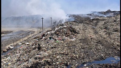Spread over 50 acres, Tajpur dumpsite has around 25 lakh metric tons of waste (HT Photo) Spread over 50 acres, Tajpur dumpsite has around 25 lakh metric tons of waste (HT Photo)
