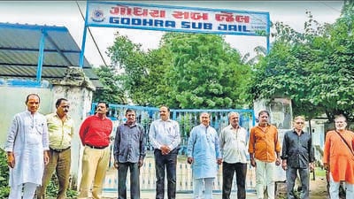 The convicts outside Godhra sub-jail following their release under the state’s remission policy on August 15 last year. (PTI) The convicts outside Godhra sub-jail following their release under the state’s remission policy on August 15 last year. (PTI)