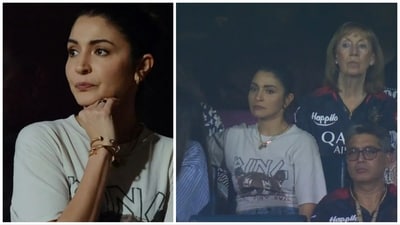 Anushka Sharma at M Chinnaswamy Stadium on Monday. Anushka Sharma at M Chinnaswamy Stadium on Monday.