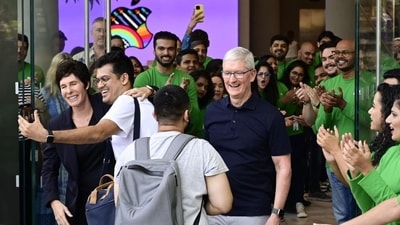 Picture of Apple CEO Tim Cook as he looks jolly during the inauguration of the first Apple store in India at BKC in Mumbai. (HT Photo / Anshuman Poyrekar) Picture of Apple CEO Tim Cook as he looks jolly during the inauguration of the first Apple store in India at BKC in Mumbai. (HT Photo / Anshuman Poyrekar)