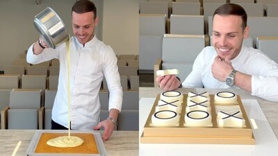 The image shows pastry chef Amaury Guichon creating the tic-tac-toe game using chocolate. (Instagram/@amauryguichon) The image shows pastry chef Amaury Guichon creating the tic-tac-toe game using chocolate. (Instagram/@amauryguichon)