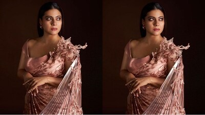 Kajol chose a minimal makeup look, with a nude pink eyeshadow, black eyeliner, kohl, and mascara accentuating her lashes. Her cheeks were contoured, and she opted for a glossy cherry lipstick to complete the look. (Instagram/@kajol) Kajol chose a minimal makeup look, with a nude pink eyeshadow, black eyeliner, kohl, and mascara accentuating her lashes. Her cheeks were contoured, and she opted for a glossy cherry lipstick to complete the look. (Instagram/@kajol)