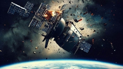 The majority of the spacecraft is projected to burn up when it passes through the atmosphere. (Representative Image/ generated using Microsoft Bing AI Image creator) The majority of the spacecraft is projected to burn up when it passes through the atmosphere. (Representative Image/ generated using Microsoft Bing AI Image creator)