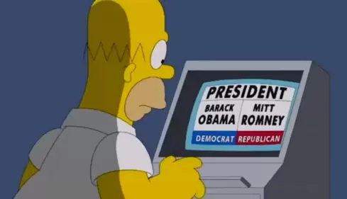 Homer Simpson depicted voting in US Presidential elections Homer Simpson depicted voting in US Presidential elections