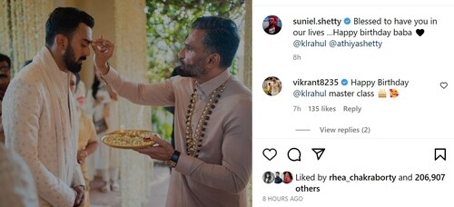Suniel Shetty wished KL Rahul on Instagram. Suniel Shetty wished KL Rahul on Instagram.