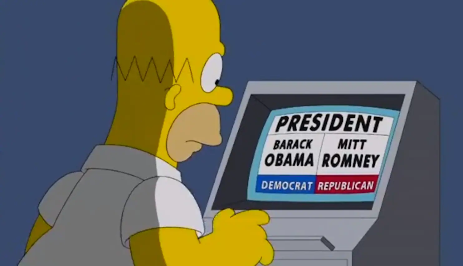 Homer Simpson depicted voting in US Presidential elections Homer Simpson depicted voting in US Presidential elections