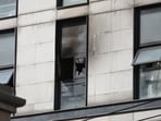 Beijing Hospital Fire: A damaged window is seen at the Changfeng Hospital in Beijing. Beijing Hospital Fire: A damaged window is seen at the Changfeng Hospital in Beijing.