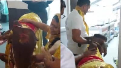 The cow was also taken to the entrance of the kitchen. (ANI) The cow was also taken to the entrance of the kitchen. (ANI)