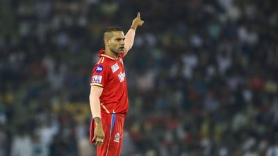 Shikhar Dhawan of Punjab Kings gestures during the Indian Premier League cricket match between Punjab Kings and Gujarat Titans in Mohali, India, Thursday, April 13, 2023. (AP Photo/ Surjeet Yadav) (AP)