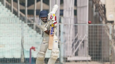 Kolkata: Bengal's batter Abhimanyu Easwaran plays a shot during the Ranji Trophy quarter-final cricket match between Jharkhand and Bengal, at Eden Garden in Kolkata, Friday, Feb. 3, 2023. (PTI Photo/Swapan  Mahapatra)(PTI02_03_2023_000056B) (PTI)