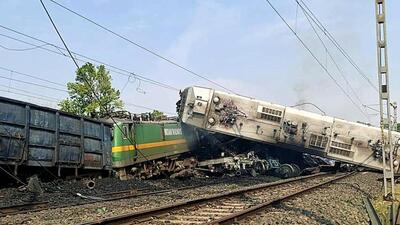 Wrecked remains of the engines after a goods train carrying coal collided with another stationary goods train. (PTI photo)