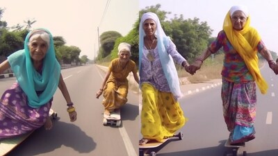 AI-generated images show elderly women skating on the streets. (Instagram/@tarqeeb) AI-generated images show elderly women skating on the streets. (Instagram/@tarqeeb)