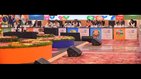 Delegates attend a session on the final day of G20 MACS meet in Varanasi on Wednesday (Sourced)