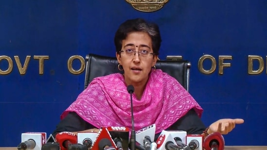 Delhi Education Minister Atishi addresses a press conference, in New Delhi, Thursday, April 13, 2023. (PTI)