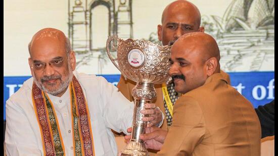 Union minister Amit Shah during the first national conference of anti-narcotics task force, in New Delhi. (PTI)