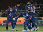 Lucknow Super Giants' players celebrate after winning against Rajasthan Royals. Lucknow Super Giants' players celebrate after winning against Rajasthan Royals.