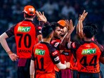 Kolkata: Sunrisers Hyderabad bowler Bhuvneshwar Kumar celebrates with teammates the wicket of Kolkata Knight Riders batter Rahmanullah Gurbaz during the IPL 2023 cricket match between Kolkata Knight Riders and Sunrisers Hyderabad, at Eden Gardens in Kolkata, Friday, April 14, 2023. (PTI Photo/Swapan Mahapatra)(PTI04_14_2023_000410B) Kolkata: Sunrisers Hyderabad bowler Bhuvneshwar Kumar celebrates with teammates the wicket of Kolkata Knight Riders batter Rahmanullah Gurbaz during the IPL 2023 cricket match between Kolkata Knight Riders and Sunrisers Hyderabad, at Eden Gardens in Kolkata, Friday, April 14, 2023. (PTI Photo/Swapan Mahapatra)(PTI04_14_2023_000410B)