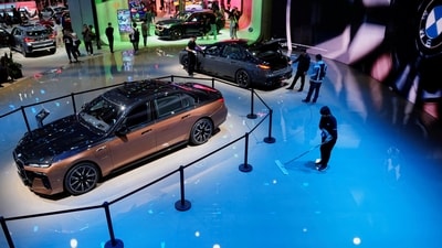 A BMW booth is pictured at the Auto Shanghai show, in Shanghai, China. (REUTERS)