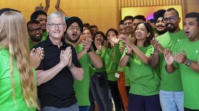 Apple CEO Tim Cook at the opening of India’s second Apple retail store, at Saket. (PTI photo) Apple CEO Tim Cook at the opening of India’s second Apple retail store, at Saket. (PTI photo)