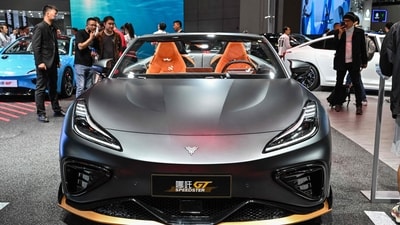 A Neta GT Speedster car is displayed during the 20th Shanghai International Automobile Industry Exhibition in Shanghai. (AFP) A Neta GT Speedster car is displayed during the 20th Shanghai International Automobile Industry Exhibition in Shanghai. (AFP)