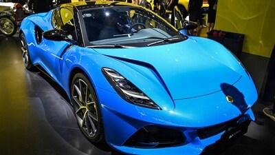 A Lotus Emira is displayed during the 20th Shanghai International Automobile Industry Exhibition in Shanghai. (AFP) A Lotus Emira is displayed during the 20th Shanghai International Automobile Industry Exhibition in Shanghai. (AFP)