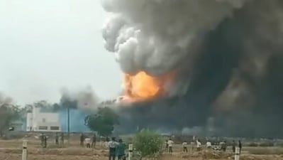 In a video posted by ANI, a huge blaze of fire can be seen and massive smoke can be seen covering the sky. (ANI/Twitter)