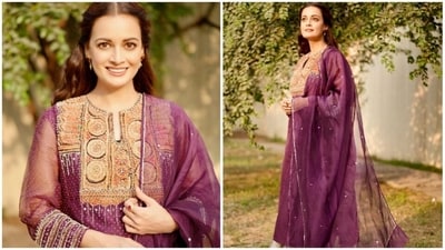 If you're a fan of traditional Indian artwork, then look no further than Dia Mirza's suit collection for inspiration. Her purple suit, adorned with exquisite embroidery work from Kutch and Sindh, is an absolute masterpiece. The intricate details and vibrant colors make this outfit a true work of art. Whether you're attending an Eid celebration or any other special occasion, this suit is sure to make you feel beautiful and confident. (Instagram/@diamirzaofficial) If you're a fan of traditional Indian artwork, then look no further than Dia Mirza's suit collection for inspiration. Her purple suit, adorned with exquisite embroidery work from Kutch and Sindh, is an absolute masterpiece. The intricate details and vibrant colors make this outfit a true work of art. Whether you're attending an Eid celebration or any other special occasion, this suit is sure to make you feel beautiful and confident. (Instagram/@diamirzaofficial)