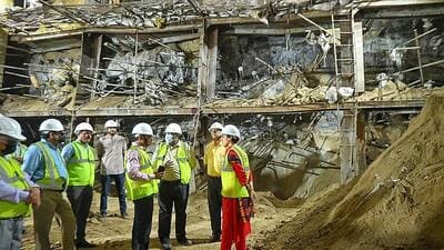 Delhi PWD minister Atishi inspects the under construction underpass between Bhairon Marg and Ring Road near Pragati Maidan on Thursday. (HT Photo) Delhi PWD minister Atishi inspects the under construction underpass between Bhairon Marg and Ring Road near Pragati Maidan on Thursday. (HT Photo)