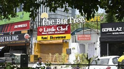 Gurugram, India-April 18, 2023: Gurugram police raided a The Big Tree Cafe at Golf Course road for allegedly serving liquor illegally to the customers without the appropriate license and arrested the two worker, in Gurugram, India, on Tuesday, 28 April 2023. (Photo by Parveen Kumar/Hindustan Times)(Pic to go with Leena Dhankar's story) Gurugram, India-April 18, 2023: Gurugram police raided a The Big Tree Cafe at Golf Course road for allegedly serving liquor illegally to the customers without the appropriate license and arrested the two worker, in Gurugram, India, on Tuesday, 28 April 2023. (Photo by Parveen Kumar/Hindustan Times)(Pic to go with Leena Dhankar's story)