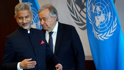 United Nations secretary-general Antonio Guterres meets with Indian foreign minister Subrahmanyam Jaishankar at U.N headquarters in New York City, US. (REUTERS)