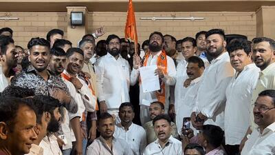 Kalyan India - April 20 2023 Pics : ln a major setback to the Uddhav Thackeray faction of Shivsena , their deputy zilla chief Arvind More along with many others joined Eknath Shinde faction of Shivsena on Thursday. After joining More was given the charge as Zilla pramukh for Kalyan West and Murbad Vidhansabha by Eknath Shinde. More is also the hawkers leader in Kalyan - Sajana pics by Pramod Tambe. on Thursday. in India 20 2023 (Photo by Pramod Tambe HT)