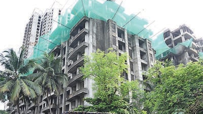 Mumbai, India - August 01, 2022: The controversial Patra Chawl redevelopment under construction site at Siddharth Nagar, at Goregaon, in Mumbai, India, on Monday, August 01, 2022. (Photo by Vijay Bate/HT Photo) (HT PHOTO) Mumbai, India - August 01, 2022: The controversial Patra Chawl redevelopment under construction site at Siddharth Nagar, at Goregaon, in Mumbai, India, on Monday, August 01, 2022. (Photo by Vijay Bate/HT Photo) (HT PHOTO)