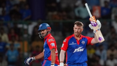 Delhi Capitals captain David Warner reacts during the IPL 2023 cricket match between Delhi Capitals and Kolkata Knight Riders at the Arun Jaitley Stadium (PTI) Delhi Capitals captain David Warner reacts during the IPL 2023 cricket match between Delhi Capitals and Kolkata Knight Riders at the Arun Jaitley Stadium (PTI)