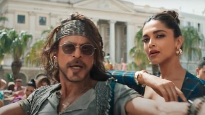Actors Shah Rukh Khan and Deepika Padukone in the song Jhoome Jo Pathaan. Actors Shah Rukh Khan and Deepika Padukone in the song Jhoome Jo Pathaan.